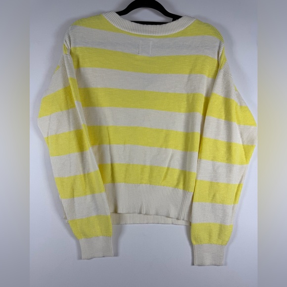 Women's Striped V-Neck Sweater Top - JoyLab™ Yellow/Cream Stripe M - Picture 11 of 12